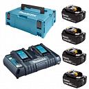 Набор Makita LXT MKP2PM184: аккумулятор BL1840B х 4 шт + ЗУ DC18RD двойное + кейс MakPac 2