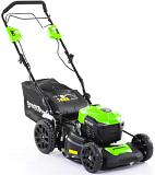 Газонокосилка аккумуляторная самоходная GreenWorks GD40LM46SP с АКБ 5 А/ч и ЗУ (PRC, BL 40В, 46 см, 2 слота для АКБ, сталь, 4 в 1, 55 л, 29 кг)